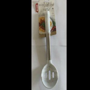 ART and COOK 12”Silicone Slotted Spoon, White Marble.